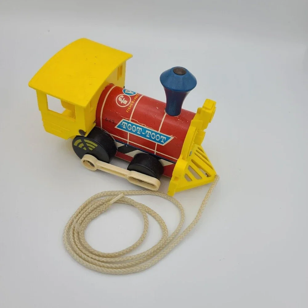 Vintage 1964 Fisher Price 643 Toot-Toot Train Engine Wooden Pull Toy